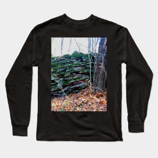 Old mossy rock wall in the forest Long Sleeve T-Shirt